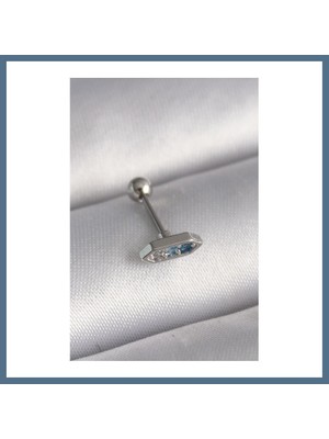 Bezos 316L Çelik Gümüş Renk Mavi Zirkon Taşlı Tragus Piercing Bbz