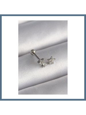 Bezos 316L Çelik Gümüş Renk Zirkon Taşlı Yıldız Tragus Piercing Bbz