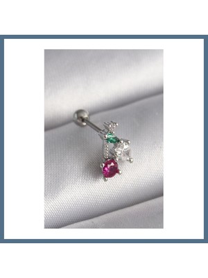 Bezos 316L Çelik Gümüş Renk Zirkon Taşlı Tragus Piercing Bbz
