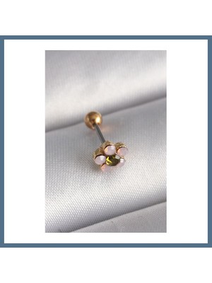 Bezos 316L Çelik Gold Renk Zirkon Taşlı Çiçek Tragus Piercing Bbz