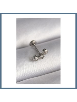 Bezos 316L Çelik Gümüş Renk Zirkon Taşlı Tragus Piercing Bbz