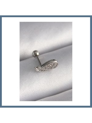 Bezos 316L Çelik Gümüş Renk Zirkon Taşlı Kanat Tragus Piercing Bbz