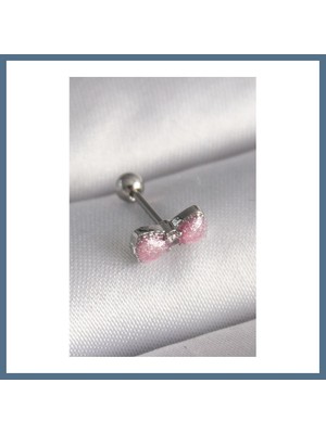 Bezos 316L Çelik Gümüş Renk Pembe Kurdele Zirkon Taş Detay Tragus Piercing Bbz