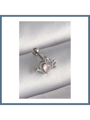 Bezos 316L Çelik Gümüş Renk Pembe Mineli Kalp Zirkon Taş Detay Tragus Piercing Bbz