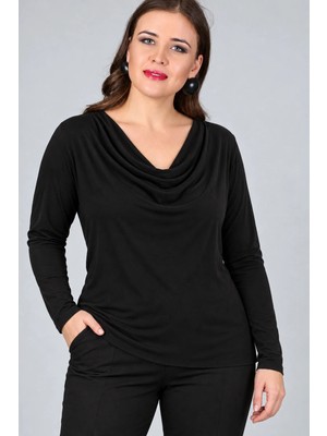 Curvy Trend Büyük Beden Degaje Yaka Uzun Kol Bluz