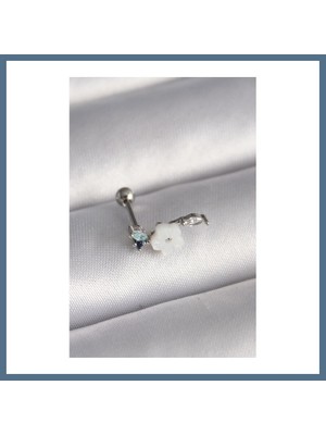 Bezos 316L Çelik Gümüş Renk Zirkon Taş Detay Beyaz Çiçek Model Tragus Piercing Bbz