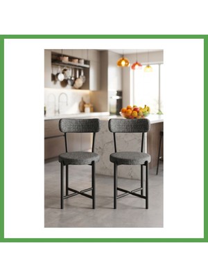 Bezos Sandalye 2 Adet Keten Kumaş Metal Ayak Modern Mutfak Sandalyesi Cafe Balkon Ofis Teddy 9813 Antrasit Mgc