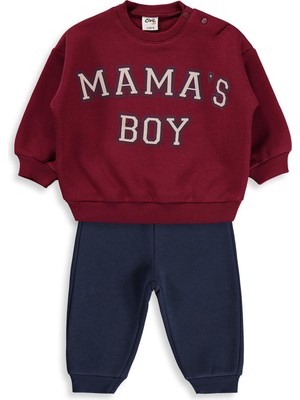 Civil Baby Mama's Boy Baskılı 6-18 Ay Takım - Koyu Bordo-Koyu Indigo