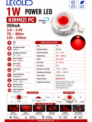 Magicledcorner 1W Kırmızı Power LED Pc 100 Adet