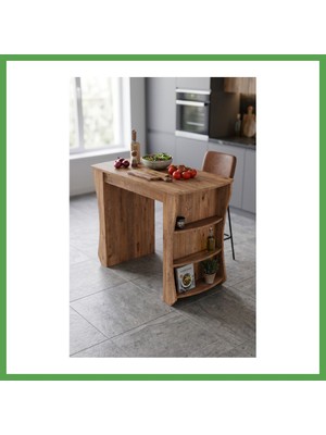 Bezos Mutfak Masası Mutfak Adası Ada Masa Bar Masası Kahvaltı Masası Raflı Çok Amaçlı Dolap Modern Masa 120X60 cm 9836 Atlantik Çam Mgc