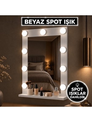 Rani Mobilya Rani EF117 Hollywood Beyaz Spot Işıklı Kulis Makyaj Aynası Beyaz