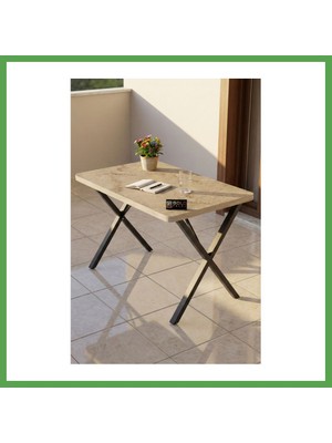 Bezos Mutfak Masası 110X70 cm Modern Ahşap Görünümlü Yemek Masası Ofis Bahçe Balkon Cafe Masa 9831 Travert Mgc