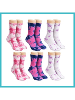 Defne Store Unisex Batik Desenli Çorap 6'lı Set Pamuklu Renkli Uzun Soket Dikişsiz Nefes Alan Günlük Spor Çorabı Dfnbez