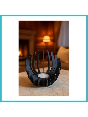 Defne Store 3D Baskı Nilüfer Çiçeği Formlu Mumluk Tealight Mum Tutucu Yapıştırıcısız Geçmeli Dekoratif Mumluk Siyah Dfnbez