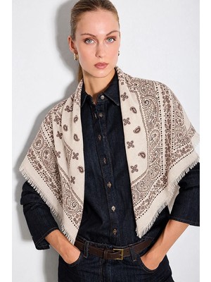 Gusto Bandana Desenli Şal - Ekru