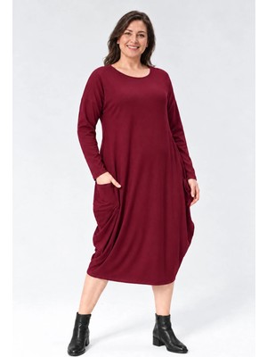 Curvy Trend Büyük Beden Baseni Geniş Kesim Uzun Kol Elbise