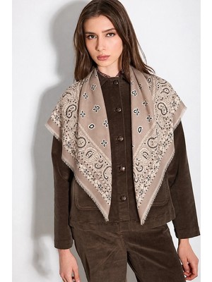 Gusto Bandana Desenli Şal - Vizon