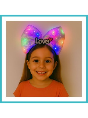 Defne Store LED Işıklı Love Yazılı Mor Fiyonk Taç ? Kız Çocuk Parti Tacı Dfnbez