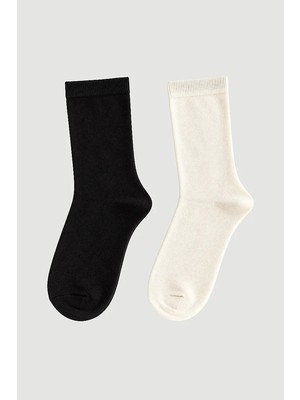 Gusto 2li Set Bambu Uzun Çorap - Siyahekru