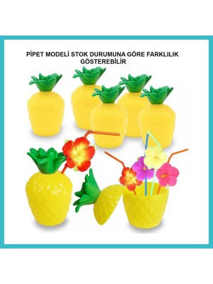 Defne Store Ananas Hawaii Luau Aloha Pipetli Içecek Kabı Bardak 10X13 cm 1 Adet Dfnbez