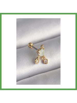 Bezos 316L Çelik Gold Renk Beyaz Mineli Kalp Sallantı Zirkon Taşlı Tragus Piercing Mgc