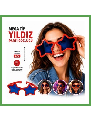 Bezos Mega Tip Yıldız Parti Gözlüğü Kırmızı Renk Mgc