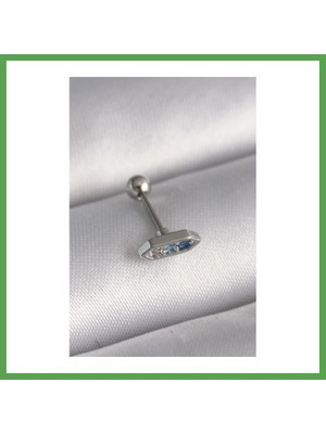 Bezos 316L Çelik Gümüş Renk Mavi Zirkon Taşlı Tragus Piercing Mgc