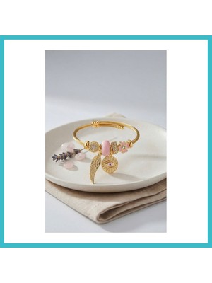 Defne Store Pembe Göz Model Gold Renk Charmlı Bileklik Dfnbez