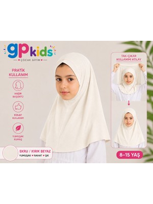Gp Kids Kız Çocuk Pratik Başörtü Penye Hazır Eşarp Mina Model Ekru Kırık Beyaz