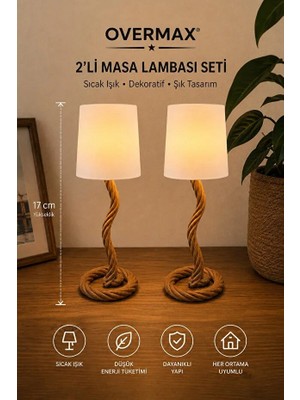 Overmax Rustik Halat Tasarımlı Ikili Minyatür Abajur / Masa Üstü Dekor Lambası 17X6 cm