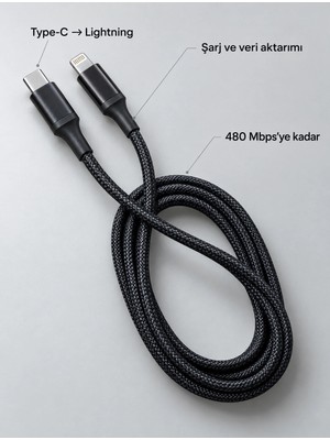 Astraltech Uzun ve Dayanıklı Type C Lightning Pd Hızlı Şarj Kablosu