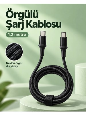 Astraltech Type C To Type C LED Işıklı Şarj Kablosu 1,2 Metre