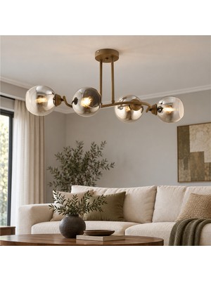 Apliqa Kyruz 4'lü Eskitme Füme Camlı Modern Salon Avize