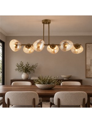 Apliqa *bal Camlı*tristan 6'lı Sıralı Eskitme Modern Yemek Masası Üstü, Salon Avize