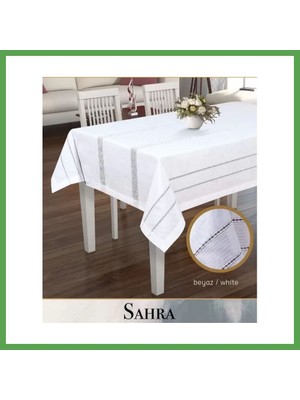 Bezos Sahra Model Beyaz 160X220 cm Polyester Ajurlu Keten Masa Örtüsü Şık Tablecloth Mgc