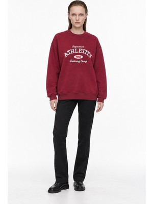 Hakke Kadın Yazı Nakışlı Bisiklet Yaka Sweatshirt