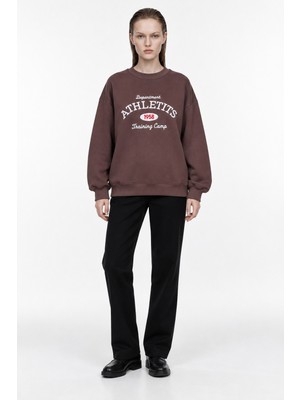 Hakke Kadın Yazı Nakışlı Bisiklet Yaka Sweatshirt