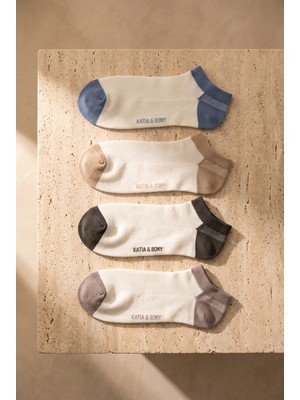 Bony Socks Erkek 4'lü Örgü Fileli Pamuklu Step Çorap Beyaz Mix