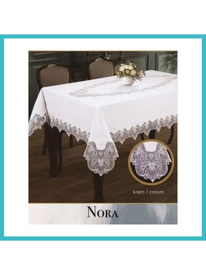 Defne Store Keten Masa Örtüsü Tablecloth 155X220 cm Yemek Masası Örtüsü Nora Model Krem-Krem Dfnbez