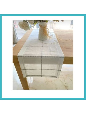 Defne Store Masa Üzerine Runner, Masa Örtüsü Runneri Tek Runner Belena 30/130 cm Gri Çizgili Dfnbez