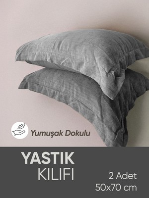 Piyes Home Gri Oxford Yastık Kılıfı 2 Adet Set, Yumuşak Dokulu, Flaplı