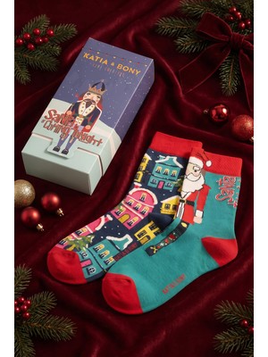 Bony Socks Unisex Yılbaşı Kutulu 2'li Santa Desenli Soket Çorap