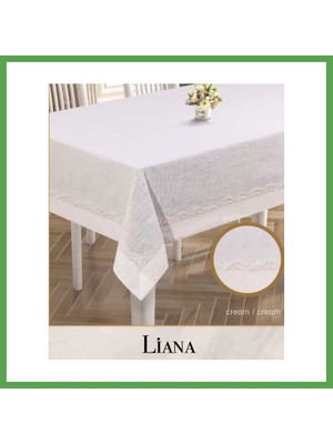 Bezos Liana Model Krem 160X220 cm Keten Dantel Masa Örtüsü Şık Yemek Masası Dekoratif Mgc