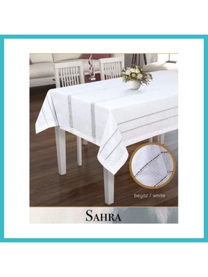 Defne Store Sahra Beyaz 160X260 cm Polyester Ajurlu Keten Masa Örtüsü Dantelli Yemek Masası Dfnbez