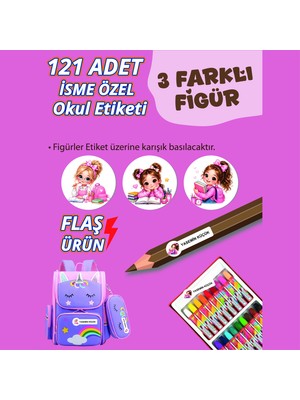 Yunus Copy Okul Etiketi Kalem Defter Etiketi Neşeli Kız Özel Isim Yazılabilen Etiket - 121ADET
