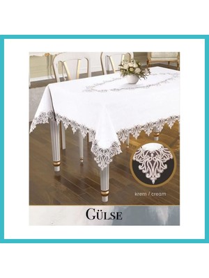 Defne Store Gülse Model Krem 155X220 cm Keten Dantelli Dekoratif Zarif Yemek Masası Örtüsü Dfnbez