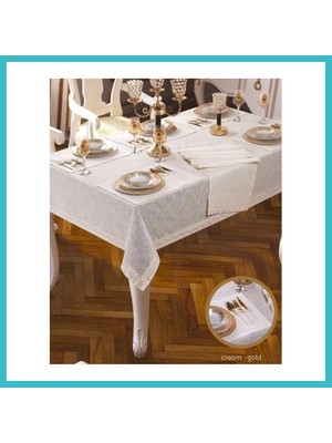 Defne Store 8 Kişilik Krem-Gold 10 Masası 160 × 220 cm Parça Lüks Şık Yemek Masa Takımı Dfnbez