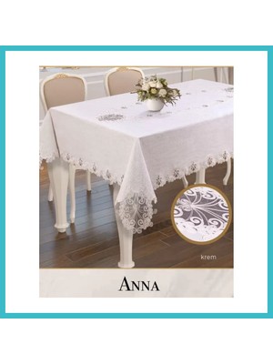 Defne Store Anna Model Gardenya Keten Krem 160X220 cm Dantelli Şık Tek Masa Örtüsü Dfnbez
