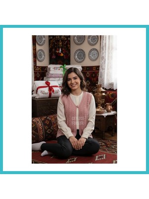 Defne Store Çeyizlik Yelek, Simli Yelek, Örgülü Yelek, Hediyelik Yelek, Gelin Simli Yelek - Pudra Dfnbez