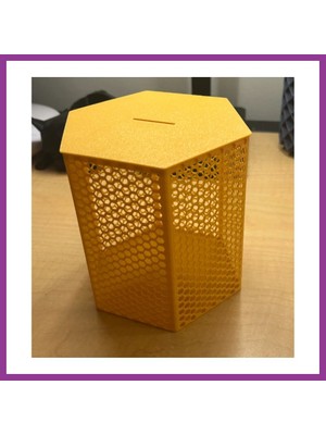 Bezos 3D Baskı Petek Desenli Altıgen Kumbara Bal Peteği Dokulu Dekoratif Para Biriktirme Kutusu 12X12,5 cm Atg